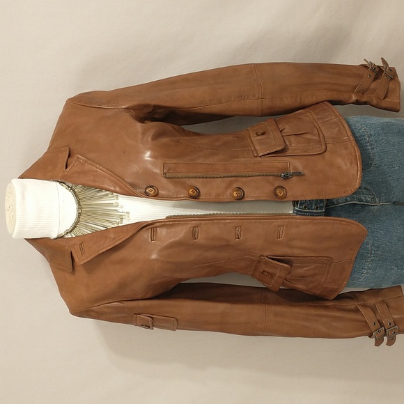 Danier Leather Jacket w Tags Cognac XS Buckles & Pockets - Picture 2 of 16
